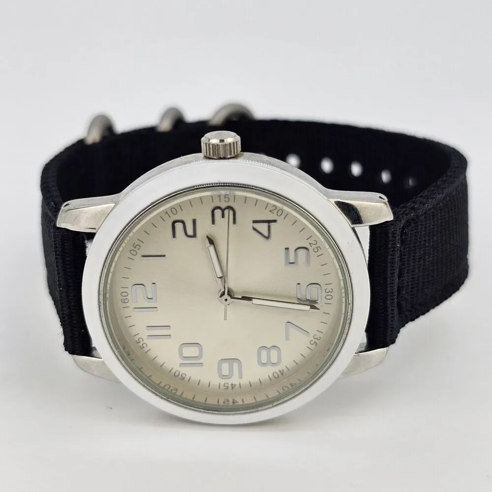 Men's‎ Watch 38MM Light Gold Dial New Black Canvas Bands New Battery